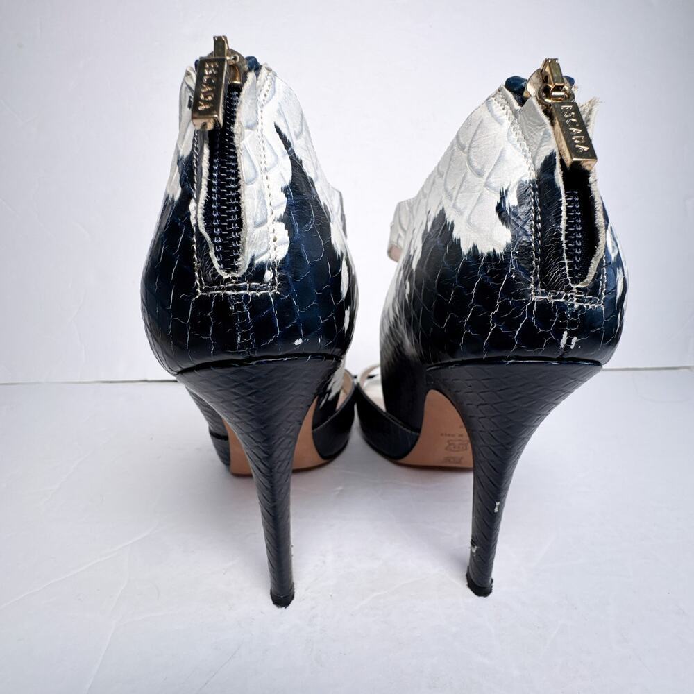 Escada Sophie Calfskin Heels Navy Ivory Italy Size 37 - Picture 11 of 13